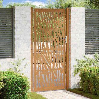 Berkfield Home Garden Gate 105x205 cm Weathering Steel Trace Design in Brown
