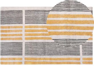 Beliani Beliani - Alfombra De Algod&oacute;n Amarillo Negro Beige 140 X 200 Cm Tejido Plano A Rayas Katra