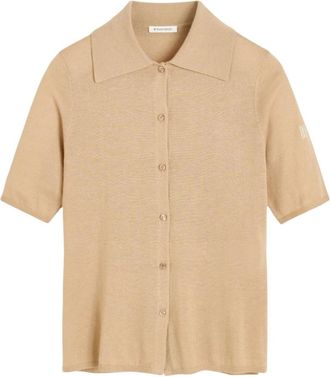 By Malene Birger Donker Zand Poloshirt Minimalistische Chic - Dames - Overhemden - Beige - M - Wol - Overhemden