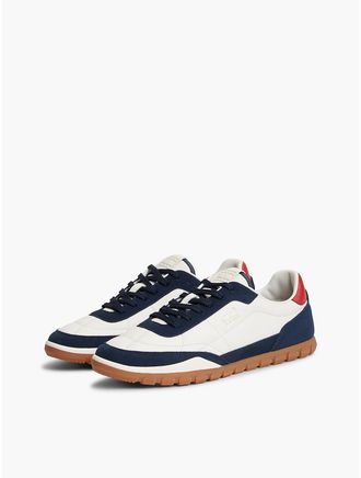 Tommy Hilfiger Mens Tommy Jeans Mixed-Leather Sneaker - Dark Blue/Ivory - US 11.5 / EU 45