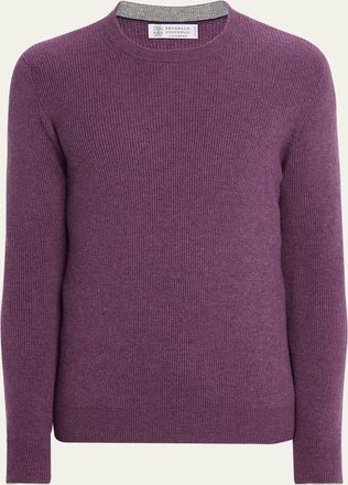 Brunello Cucinelli Mens Cashmere English Rib Crewneck Sweater