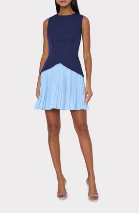Milly Haddy Colorblock Pleated Sleeveless Minidress in Navy at Nordstrom, Size 10
