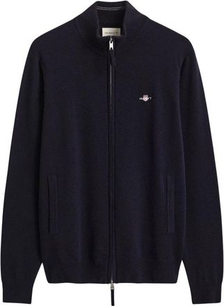 GANT Superfine Lamswol Ritsvest - Heren - Vesten - Blauw - 2XL - Wol - Truien & Vesten