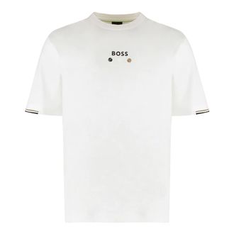 HUGO BOSS Tops, Heren, Wit, XL, Katoen, Geribbelde Katoenen Crew-Neck T-shirt