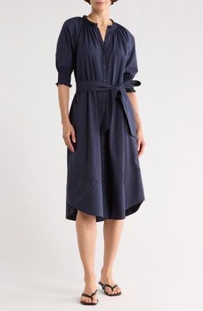 Ramy Brook Kleo Puff Sleeve Cotton Shirtdress in Navy at Nordstrom Rack, Size X-Small