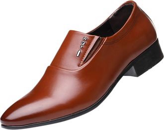 Generic Mens Business Leather Shoes Classic Patent Without Lacing Slip On Loafers Pointed Toe Leather Shoe Block Heel Non Slip Fashion Wide Shoewear for Mens 