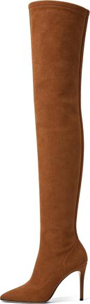elashe Womens Suede Winter Brown Thigh High Long Boots Over The Knee Heeled Boots for Women 10 CM(4 Inches) Stiletto Heel, Pointed Toe Ladies Knee High Side 