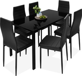 Best Choice Products 7-Piece Kitchen Dining Table Set w/ Glass Tabletop, 6 Faux Leather Chairs