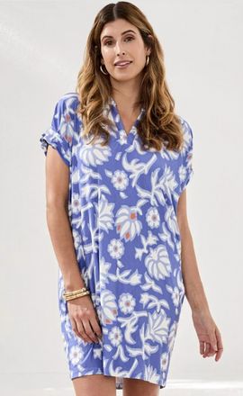 Tribal Ruffle Sleeve Notch Neck Mini Dress In Baja Blue