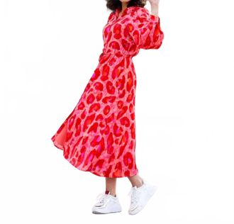 Esqualo Floria Fancy Animal Print Long Dress In Pink