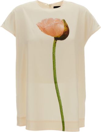 Simone Rocha Cream Poppy Motif Smock Satin Blouse