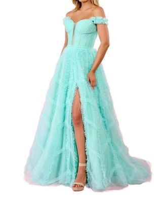 Rachel Allan Glitter Tulle Prom Dress In Mint