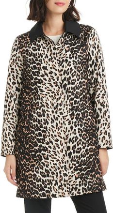 Kate Spade New York water resistant leopard print a-line raincoat in Downtown Leopard at Nordstrom, Size Medium