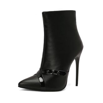 Generic Ladies Fashion Stiletto Heel Ankle Boots - Pointed Toe with Side Zipper, Versatile for Formal Occasions and Parties,Black,6.5 UK