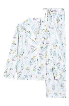 Nordstrom Classic Cotton Pajamas in Ivory- Blue Botanical Stems at Nordstrom, Size X-Small