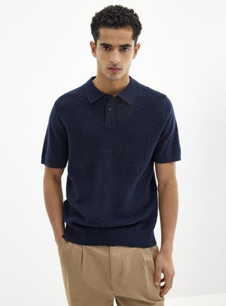 Le 31 Mens Basket-weave-knit textured Polo Shirt