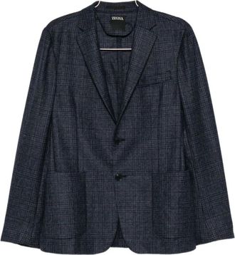 Ermenegildo Zegna Blazer Tartan - Heren - Business blazers - Blauw - XL - Kostuums