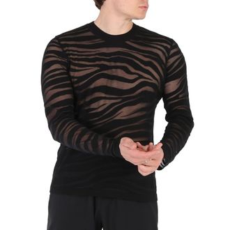 Roberto Cavalli Mens Black Zebra Stripe Slim Fit Sweater, Size X-Small