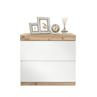 STILVORA Comodino Con 2 Cassetti, Mobile Contenitore Per Camera Da Letto, In Pannello Truciolare, Bianco E Rovere