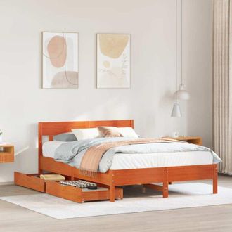 vidaXL Cama Sin Colch&oacute;n Madera Maciza Pino Marr&oacute;n Cera 150x200 Cm Vidaxl