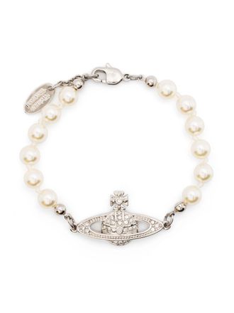 Vivienne Westwood Delicate Faux Pearl Bracelet with Silver-tone Chain