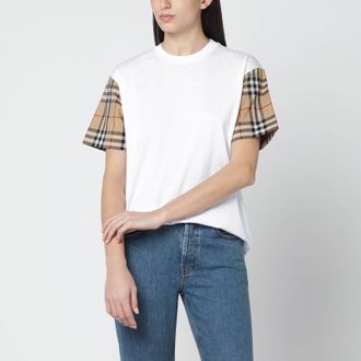 Burberry White T-shirt with Check-pattern sleeves