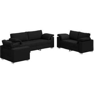 vidaXL Sof&aacute; 3 Pcs Negro Tejido Mezcla De Lino Vidaxl
