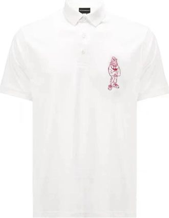 Emporio Armani Witte polo met geborduurd rood adelaarslogo - Heren - Polos - Wit - L - Katoen - Tops