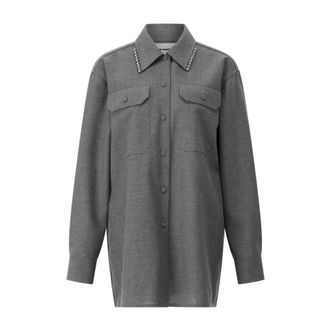 Jil Sander Jassen, Dames, Grijs, XS, Wol, Wollen Overshirt met Statement Stijl