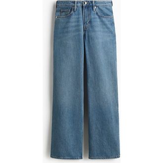 H&M Feather Soft Wide Regular Jeans in Denim Blue at Nordstrom, Size 20