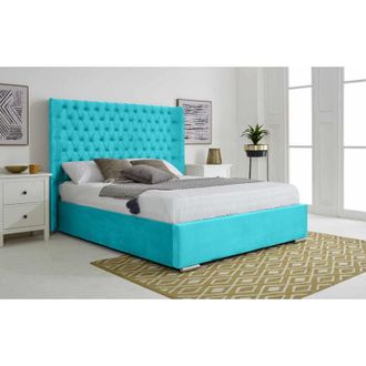 Casa Woodlake Teal Plush Velvet Matching Buttons Single Bed Frame