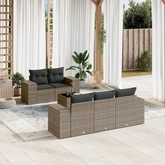 vidaXL Vidaxl - Set De Muebles De Jard&iacute;n 6 Pzas Y Cojines Rat&aacute;n Sint&eacute;tico Gris