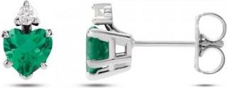 Allurez Heart Lab Grown Emerald & Natural Diamond Stud Earrings 14K White Gold (0.46ct)