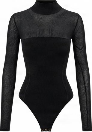 Elisabetta Franchi Black Sheer Insert High-Neck Viscose-Blend Bodysuit
