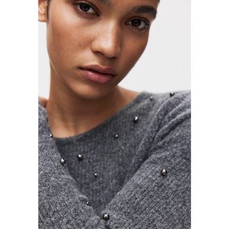 H&M Bead-embellished Peplum Top in Gray Melange at Nordstrom, Size Xx-Small