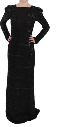 John Richmond Silk Full Length Sequined Gown Womens Dress