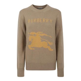Burberry Round-neck Knitwear, female, Brown, M, Logo Detailed Knitted Jumper