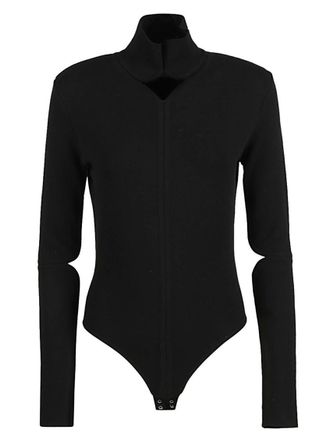 Courr&egrave;ges Black Solid Mock Collar Top