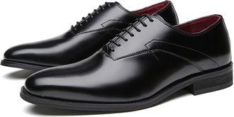 Generic Formal Oxford Shoes for Men Lace Up Black Round Burnished ToeVegan Leather Rubber Sole Low Top Block Heel Resistant Non Slip Wedding(Black,9.5 UK)