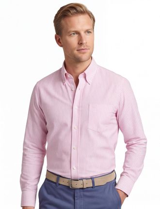 Led&ucirc;b Overhemd Ledub roze katoen Modern Fit gestreept met borstzak