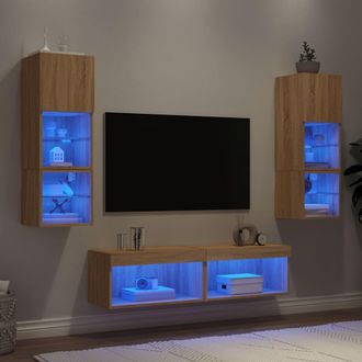 vidaXL Vidaxl - Muebles Tv Pared Con Led 6 Pzas Madera Ingenier&iacute;a Roble Sonoma