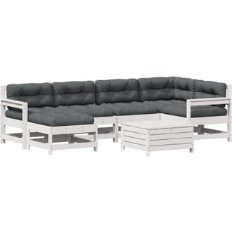 vidaXL Set Muebles Jard&iacute;n 7 Pzas Con Cojines Madera Maciza Pino Blanco Vidaxl