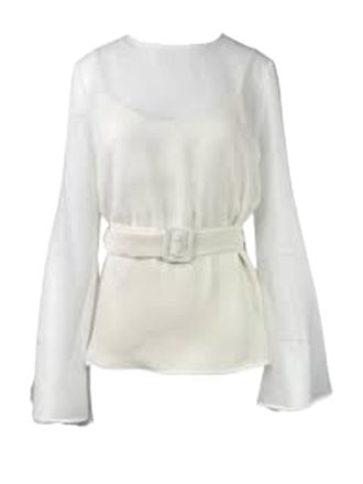 P.A.R.O.S.H. Sheer White Blouse With Fitted Waist And Godet Detail