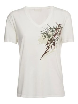 Alexander McQueen V-neck leaf-embroidered T-shirt - White