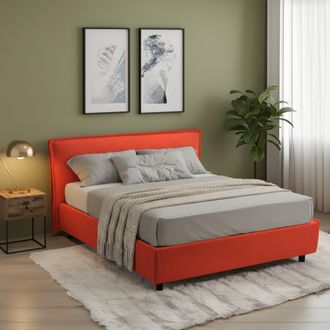 Dmora Cama Francesa Bronte, Desenfundable, Contenedor, Hecho En Italia, Tama&ntilde;o Colch&oacute;n 120x190 Cm, Naranja