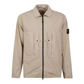 Stone Island Gemerceriseerde Ripstop Overshirt - Heren - Zomerjassen - Beige - L - Katoen - Jassen