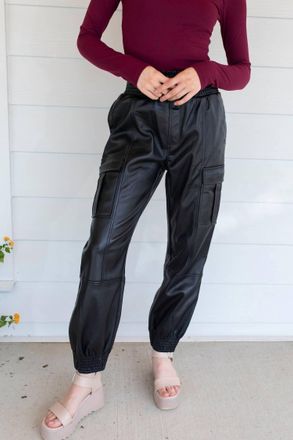 Fate Drawstring Leather Cargo Joggers In Black