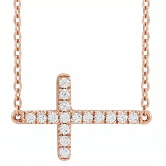 Pompeii3 Womens 1/4Ct Diamond Sideways Cross 14k Gold 18 Lab Grown