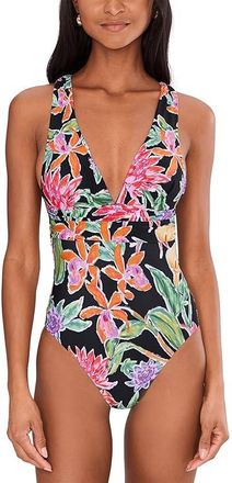 Seafolly Hothouse Flowers Cross Back One Piece Womens Swimsuits One Piece Black : AUS 14 (US Womens 10), Elastane/Nylon