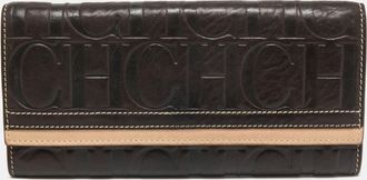 Carolina Herrera Brown/beige Monogram Embossed Leather Continental Wallet